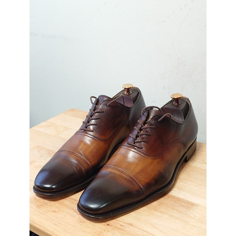 Magnanni Men’s Captoe 12M Brown Burnish Leather Oxford Dress Shoes